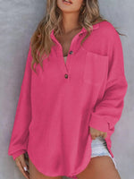 Waffle Knit Button Detail T-Shirt with Pocket