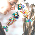 Rhinestone Colorful Fish Bone Statement Earrings