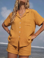 Button Up Short Sleeve Shirt and Shorts Set