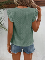 Eyelet Round Neck Cap Sleeve Top
