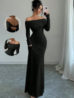 Off-Shoulder Long Sleeve Bodycon Maxi Dress - Ladyez