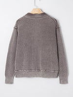 Mineral Wash Exposed Seam Patchwork Knit Open Sweater Cardigan