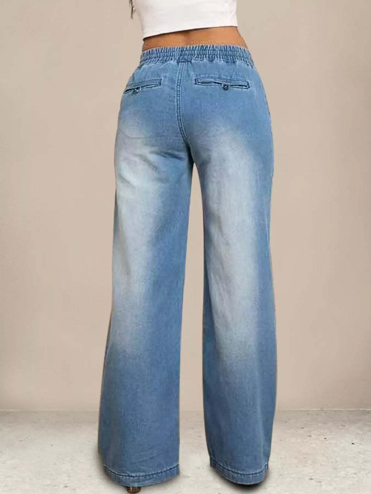Drawstring Waist Wide Leg Jeans