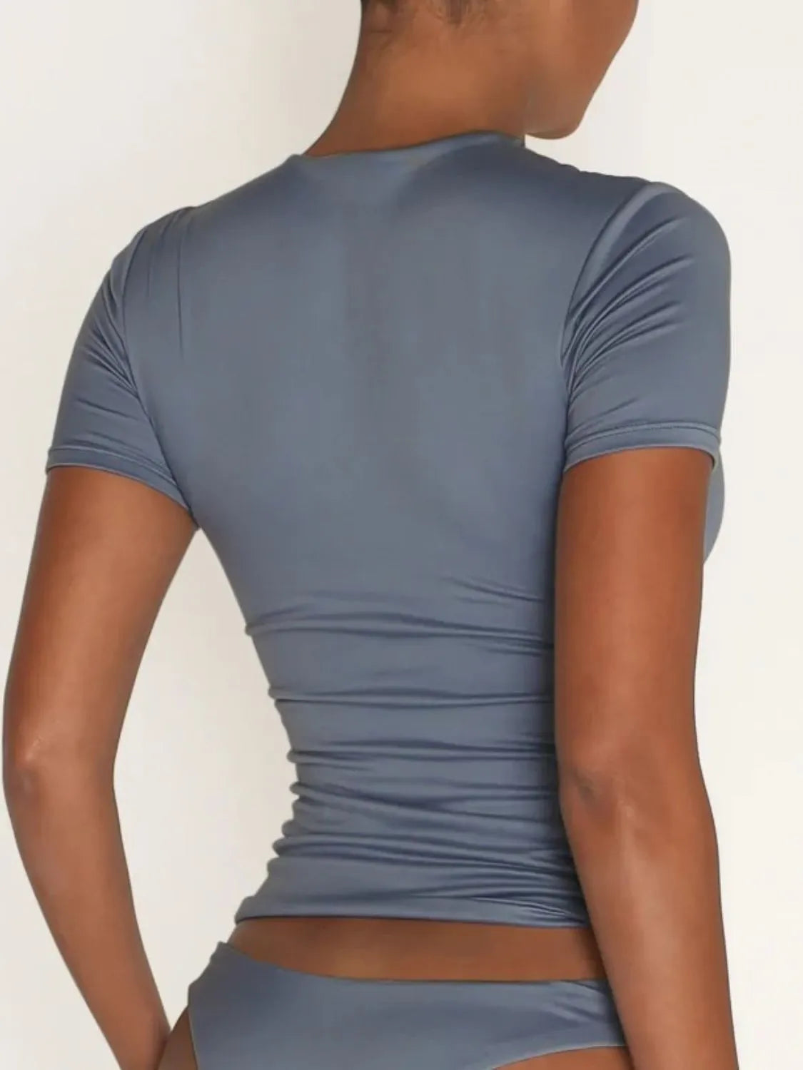 Round Neck Short Sleeve Swim Top - Ladyez