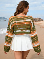 Openwork Boat Neck Dropped Shoulder Cover-Up - Ladyez