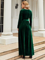 Tie Front Round Neck Long Sleeve Maxi Dress - Ladyez