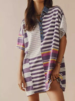 Striped Oversized Half Button Shirt Dress