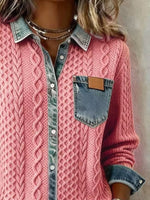Denim Trim Cable Knit Cardigan