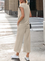 Notched Short Sleeve Top and Pants Set