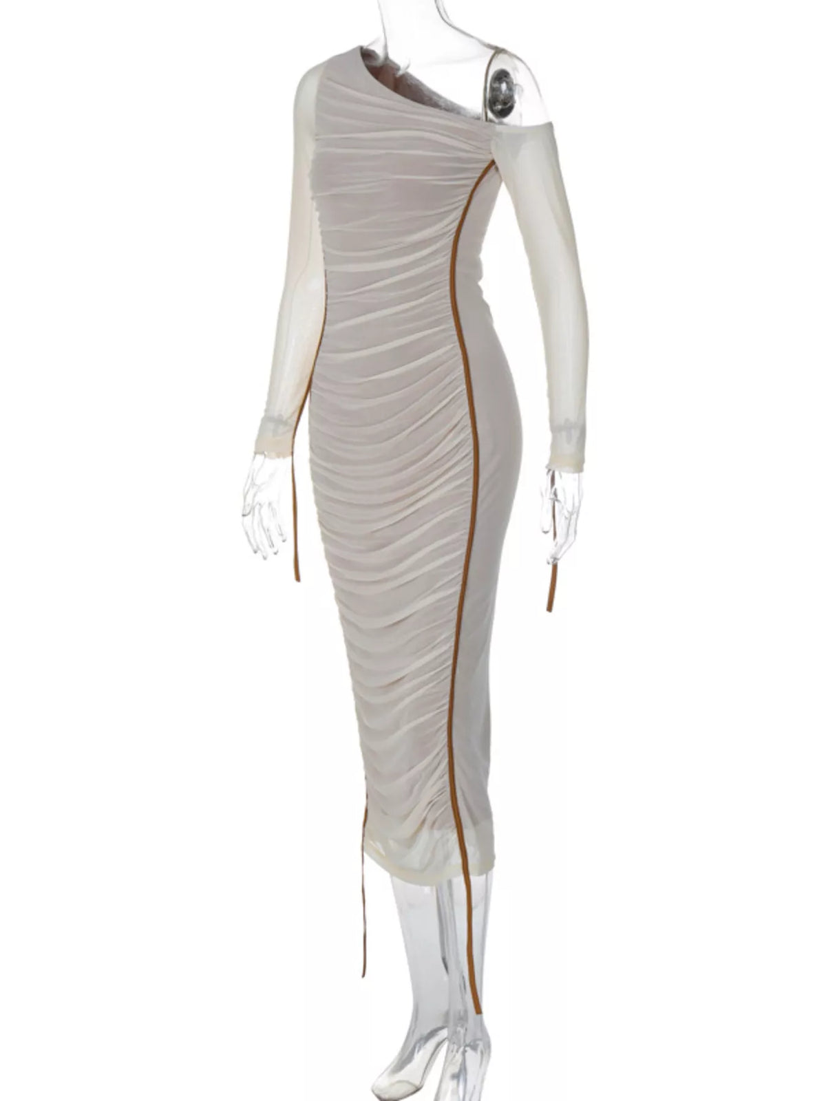 One-Shoulder Ruched Bodycon Midi Dress