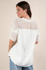VERY J Full Size Oversized Contrast Knit Comfy Casual Top Plus Size