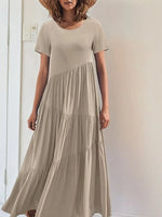 Round Neck Tiered Ruffle Maxi Dress - Ladyez