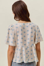 SO ME Shell Print Tie Front Flutter Sleeves Blouse Top