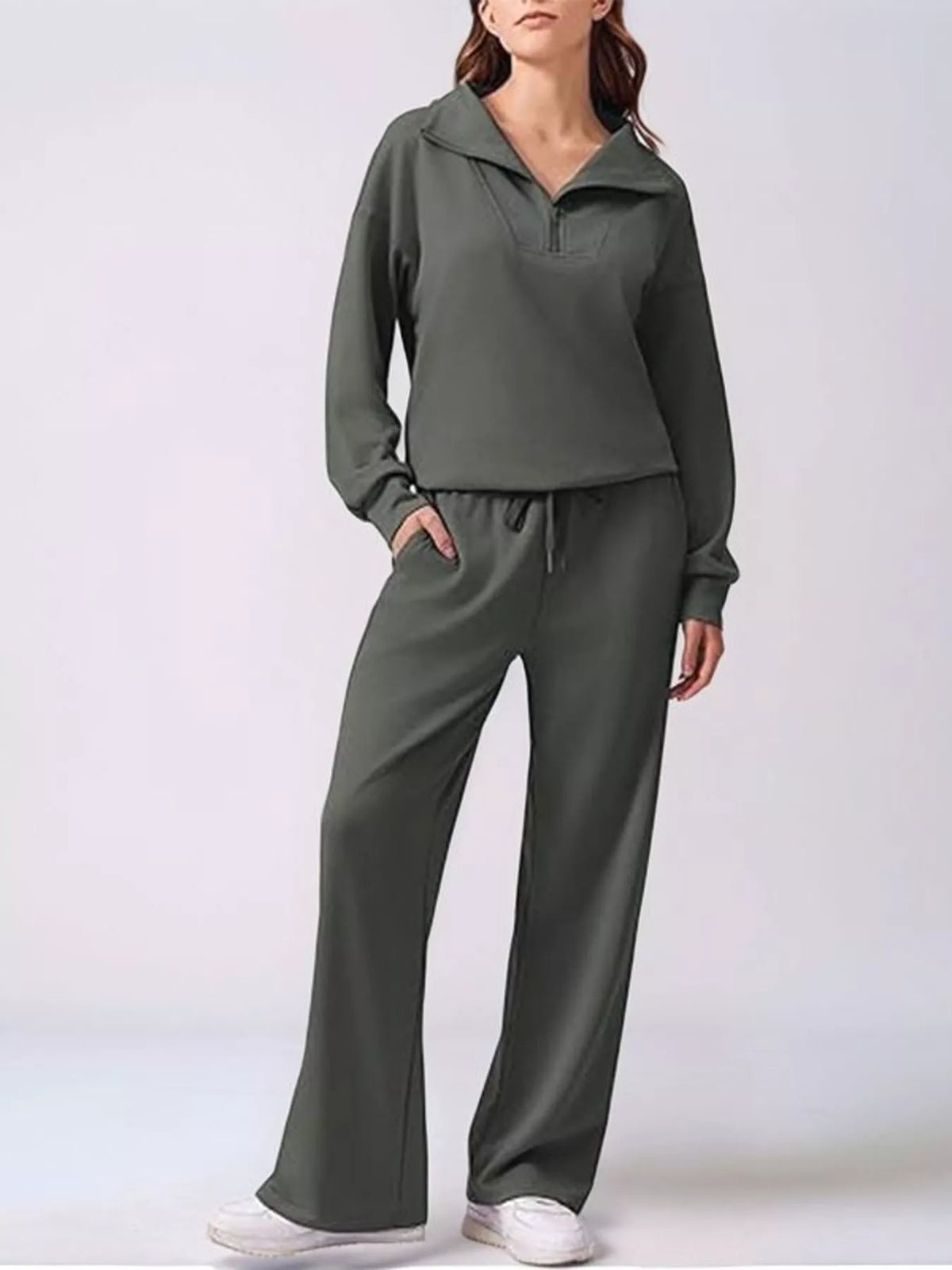 Relaxed Fit Quarter-Zip Top and Pants Set