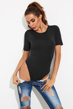 Round Neck Short Sleeve Bodysuit - Ladyez
