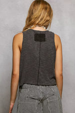 POL Ribbed Round Neck Cropped Tank with Lace Detail