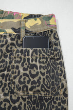 Multicolour Retro Floral Leopard Contrast Patchwork Raw Hem Jeans