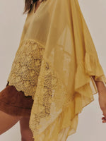 Lace V-Neck Ruffle Long Sleeve Cover-Up - Ladyez