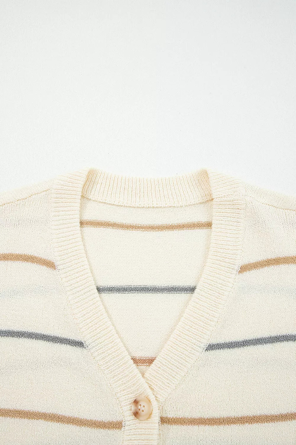 Striped V-Neck Button-Up Cardigan