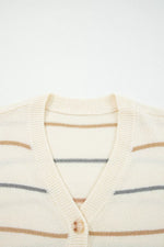 Striped V-Neck Button-Up Cardigan