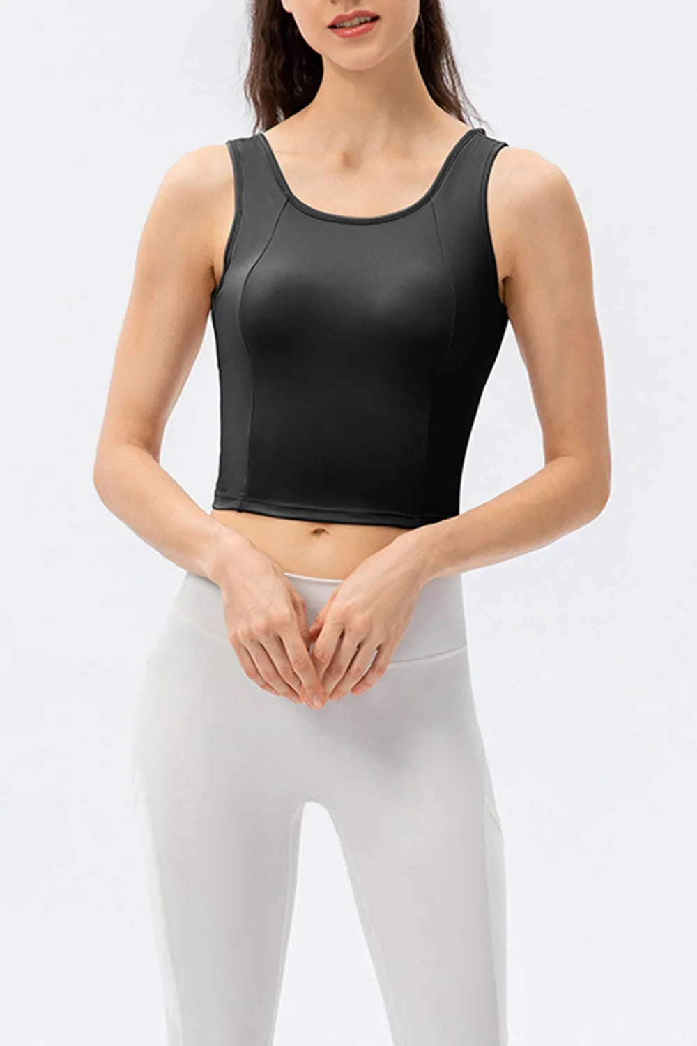 Round Neck Wide Strap Active Tank - Ladyez