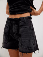 Drawstring Raw Hem Denim Shorts