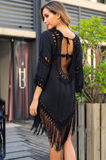 Backless Fringe Scoop Neck Cover Up - Ladyez