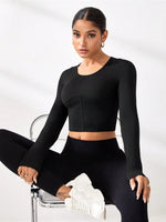 Round Neck Long Sleeve Active T-Shirt - Ladyez