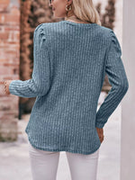 Ribbed Knit Puff Sleeve T-Shirt