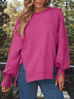 Side Slit Long Sleeve Oversized Sweatshirt