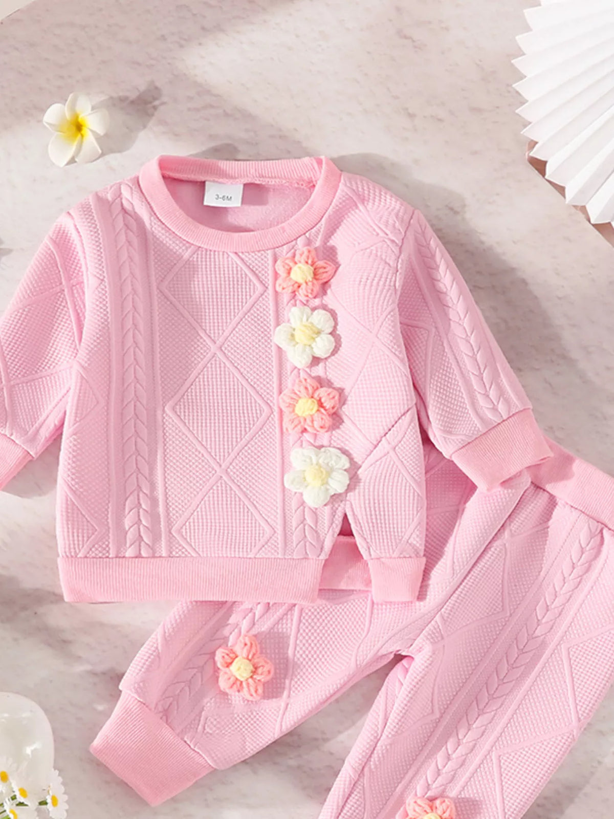 Children's Flower Textured Top and Pants Set