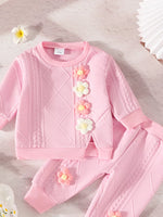 Children's Flower Textured Top and Pants Set