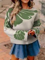 Leaf Round Neck Long Sleeve Sweater