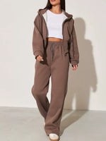 Zip-Up Hoodie and Wide-Leg Pants Set