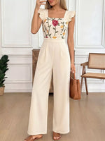 Floral Embroidered Ruffle Trim Jumpsuit