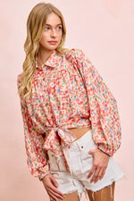 BiBi Floral Print Tie Hem Detail Crop Shirt