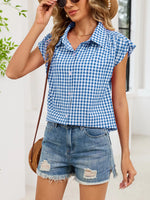 Plaid Button Up Cap Sleeve Shirt
