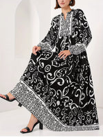 Printed Notched Balloon Sleeve Maxi Dress