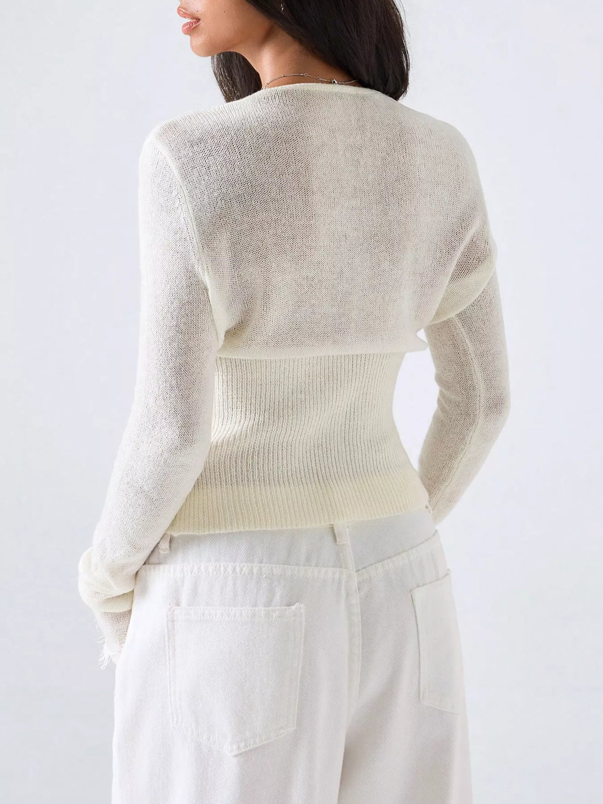Lace-Trimmed V-Neck Button-Down Cardigan