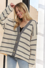 ADORA Horizontally Striped Button Up Cardigan