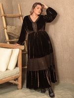 Plus Size V-Neck Balloon Sleeve Maxi Dress - Ladyez