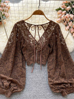 Lace Tie Back Long Sleeve Top