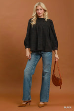 Umgee Polka Dot Smocked Detail Puff Sleeve Blouse