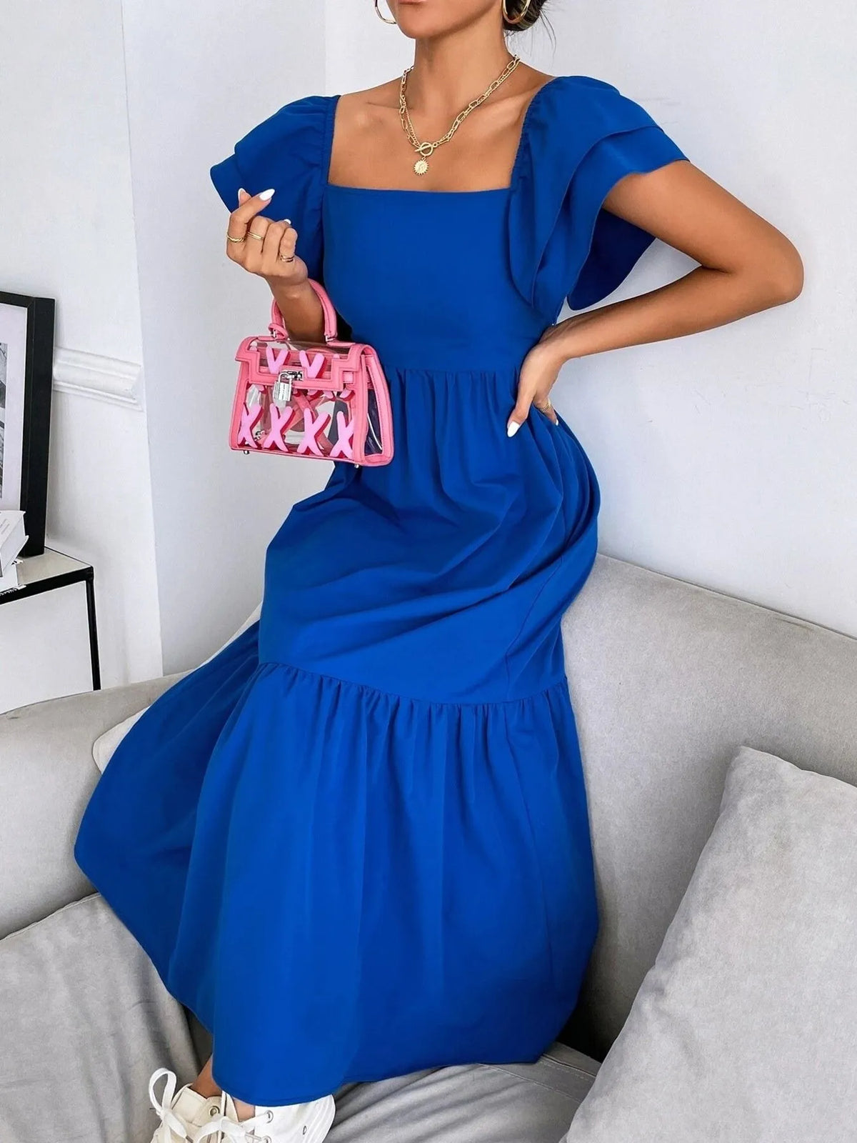 Tiered Square Neck Maxi Dress - Ladyez