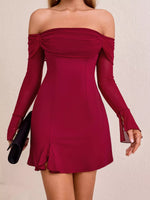 Off-Shoulder Long Sleeve Mini Dress