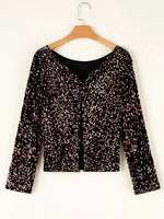 Sequin Long Sleeve Cutout Back Top