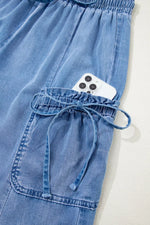Drawstring Elastic Waist Pocketed Loose Jeans