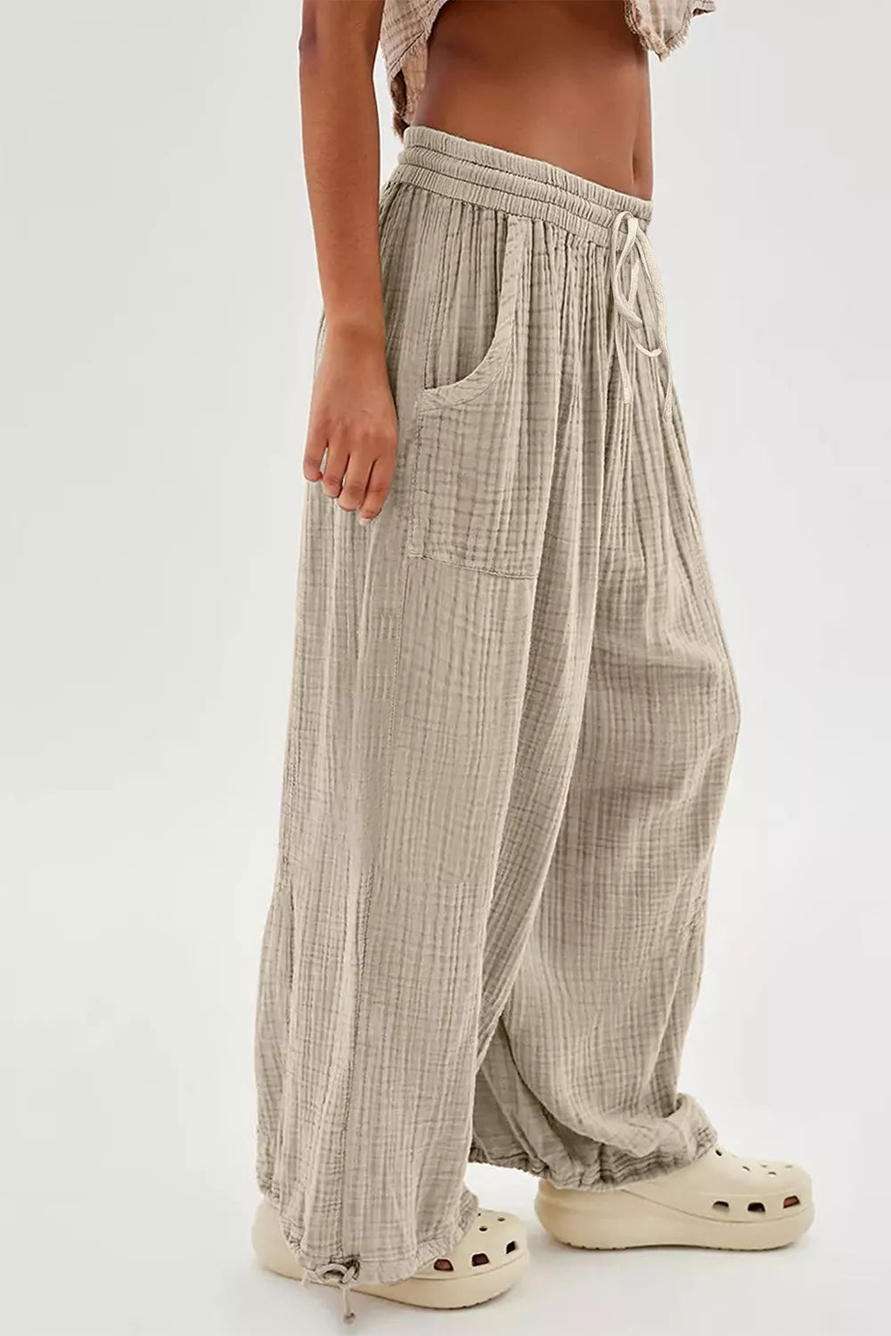 Loose Fit Gauze Pants with Drawstring Waist