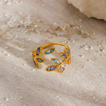 18K Gold-Plated Resin Leaf Bypass Ring
