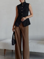 Stand Collar Button-Down Vest Coat